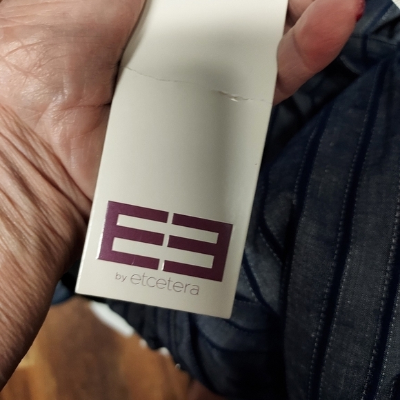 Etcetera E3 Blue striped NWT shirt dress drawstring waist collar, size 2 - Picture 13 of 15